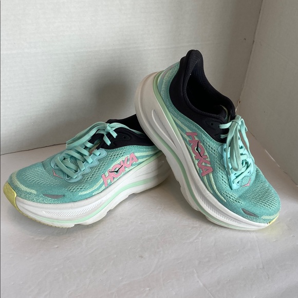 Hoka One One Shoes - HOKA One One Bondi 9 Running Athletic Shoes Size 6.5 B Blue Spark Mint Fluorite